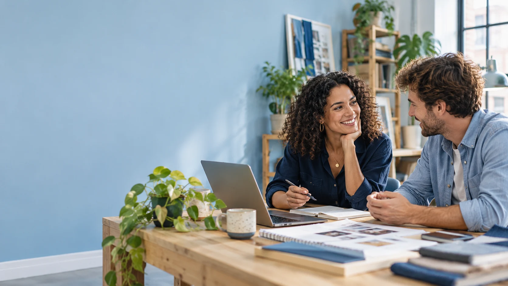 Illustrative scene of business owners planning a project in their studio
